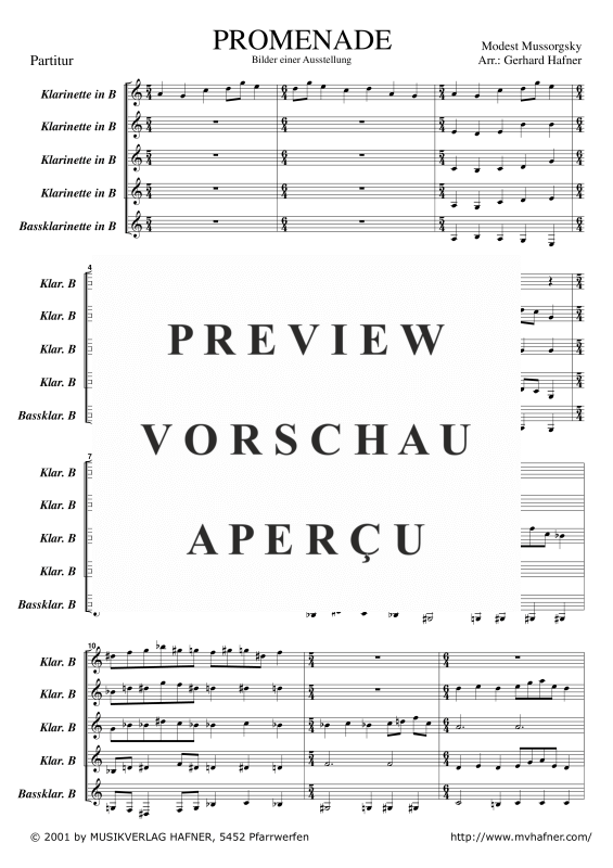 Product gallery: Page 5 of 11 Promenade aus ´Bilder einer Ausstellung´, , (Clarinet Quintet)