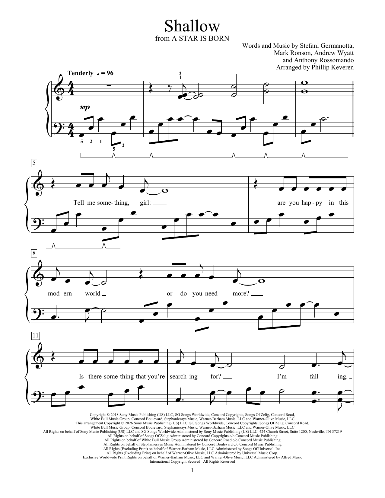 Produktgalerie: Seite 1 von 1 Shallow (arr. Phillip Keveren), Lady Gaga, Klavier