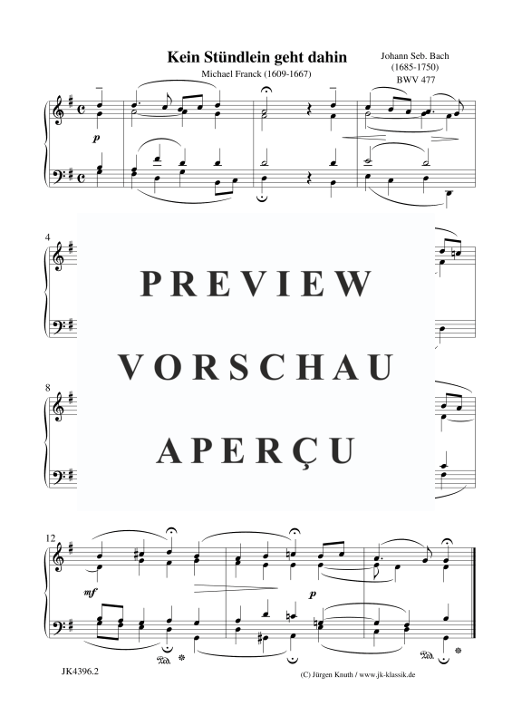 Produktgalerie: Seite 1 von 3 Kein Stündlein geht dahin BWV 477, , Gesang und Klavier