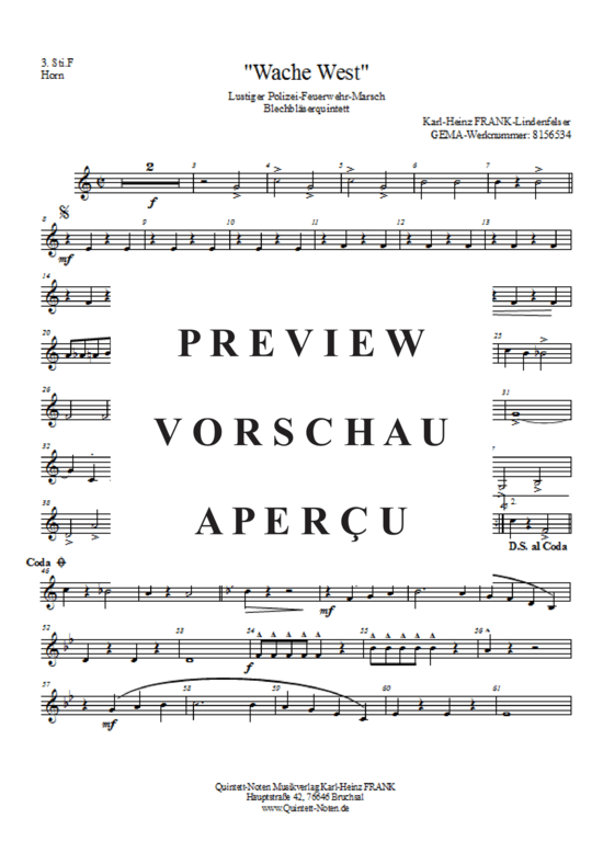 Produktgalerie: Seite 20 von 21 Wache West , , (Blechbläserquintett + Trillerpfeife, Schlagzeug)
