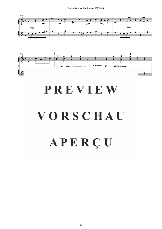 Produktgalerie: Seite 9 von 9 Suite No.8 in F-Dur BWV 833 - Complete Piano Version, , Klavier Solo