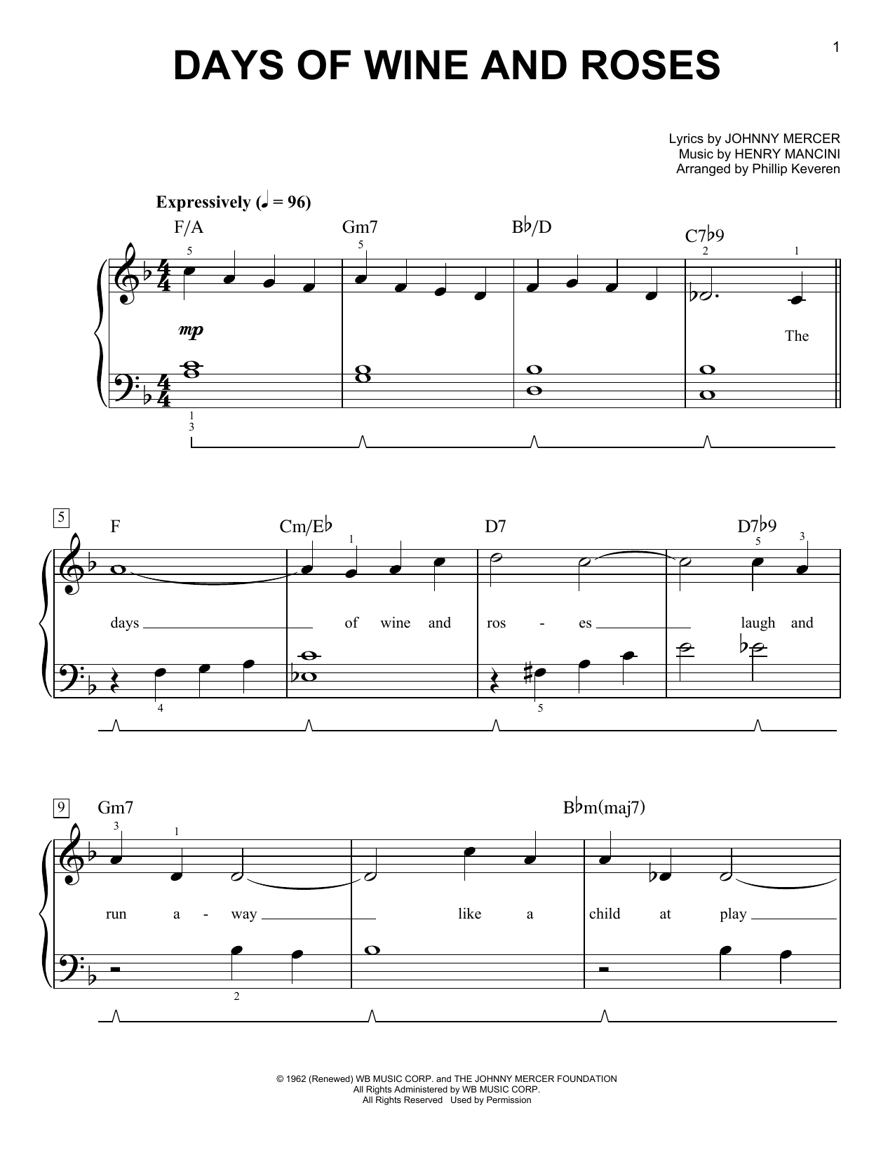 Product picture to: Days Of Wine And Roses (arr. Phillip Keveren)