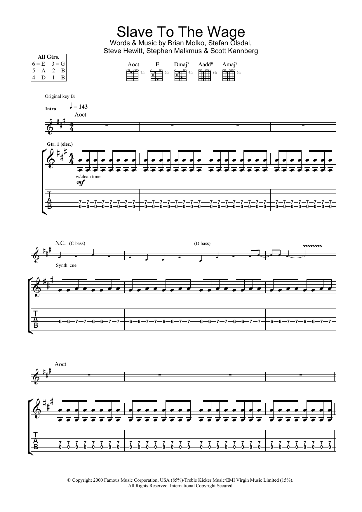 Produktgalerie: Seite 1 von 1 Slave To The Wage, Placebo, Gitarre