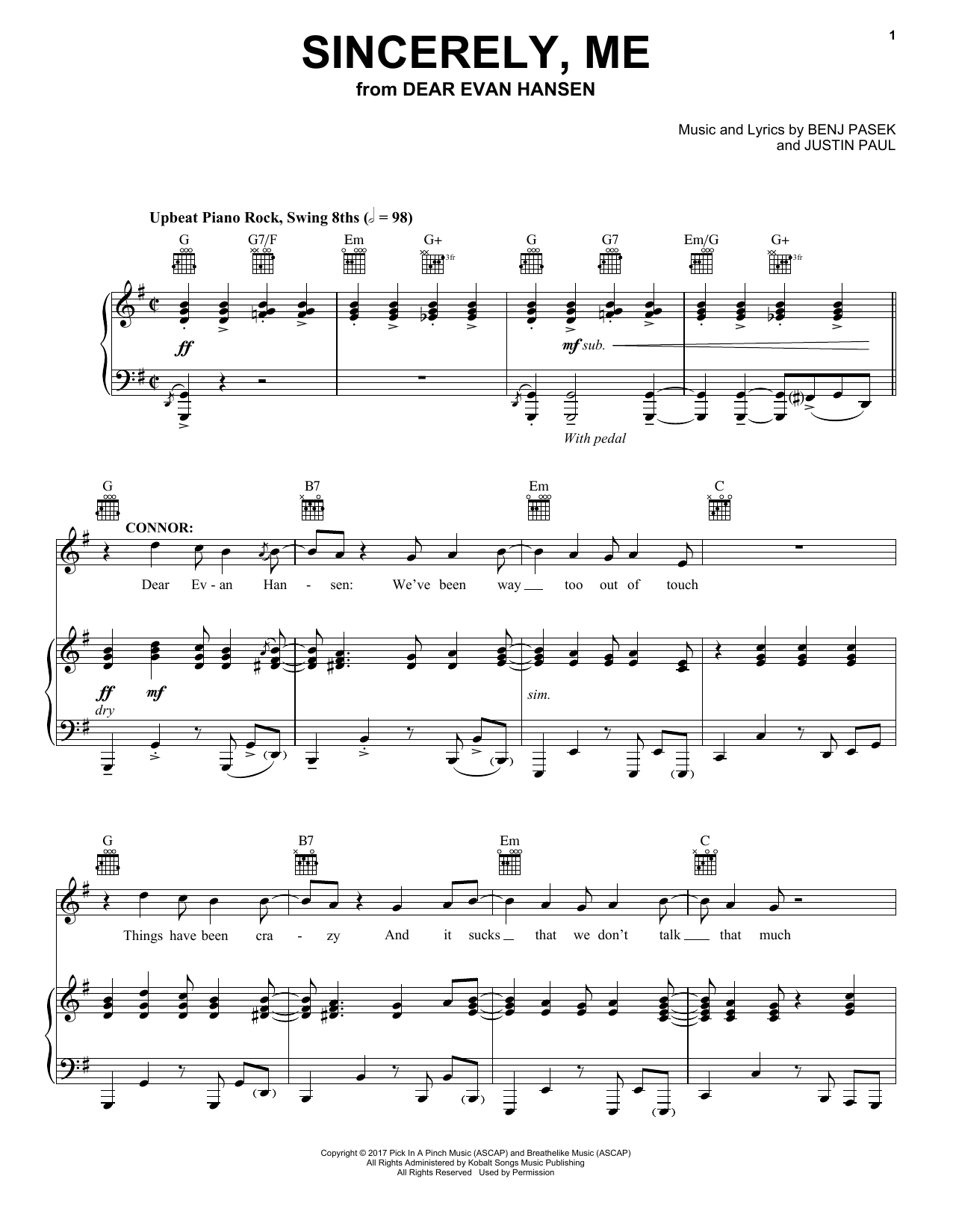 Produktgalerie: Seite 1 von 1 Sincerely, Me (from Dear Evan Hansen), Pasek & Paul, Gesang, Gitarre, Klavier