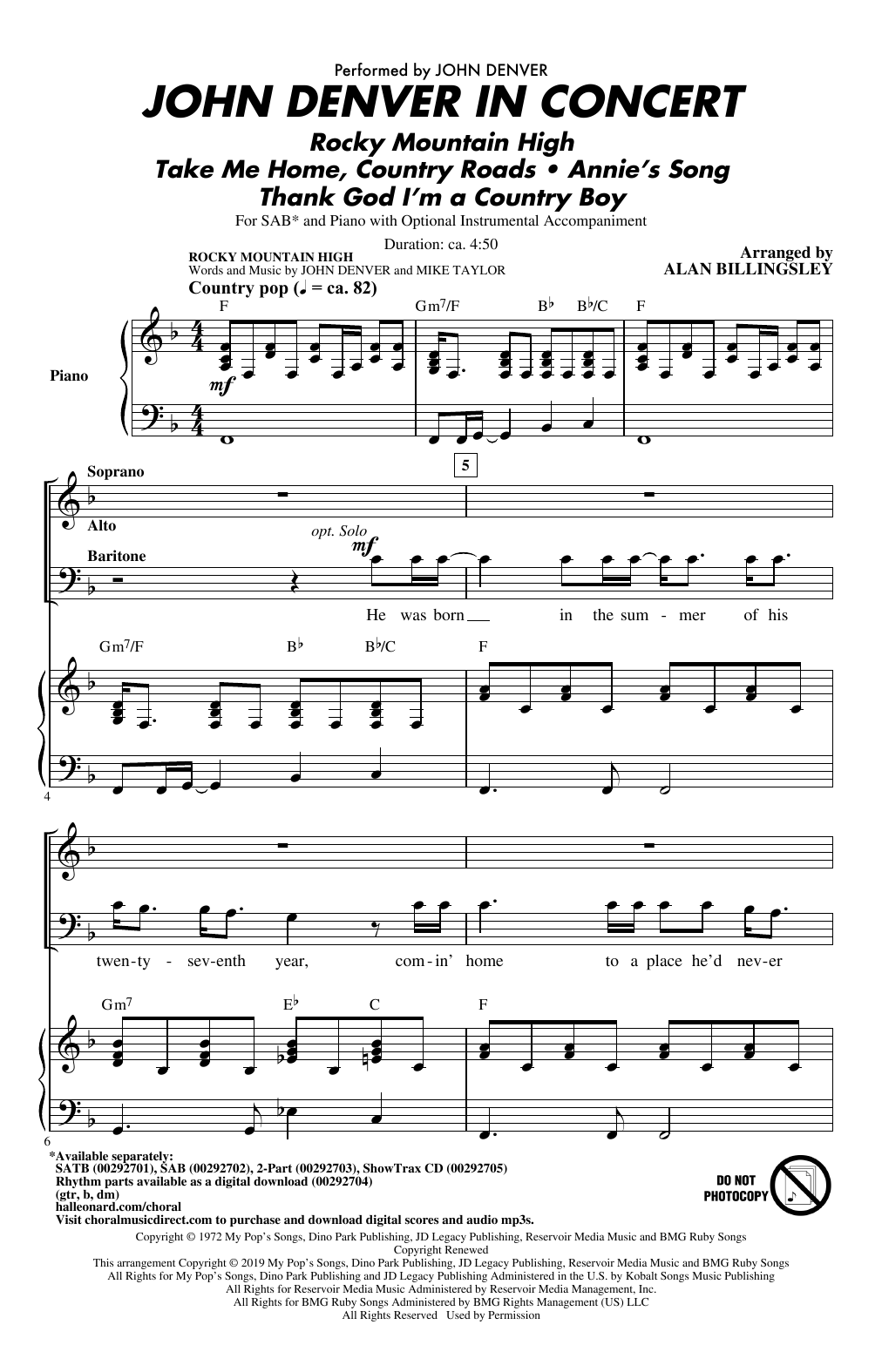 Product picture to: John Denver In Concert (arr. Alan Billingsley)