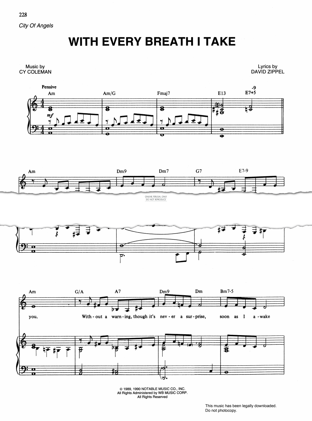 Produktgalerie: Seite 1 von 1 With Every Breath I Take (from 'City Of Angels'), Cy Coleman, Gesang, Gitarre, Klavier
