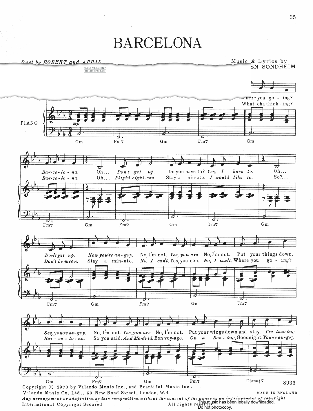 Product gallery: Page 1 of 1 Barcelona (from 'Company'), Stephen Sondheim