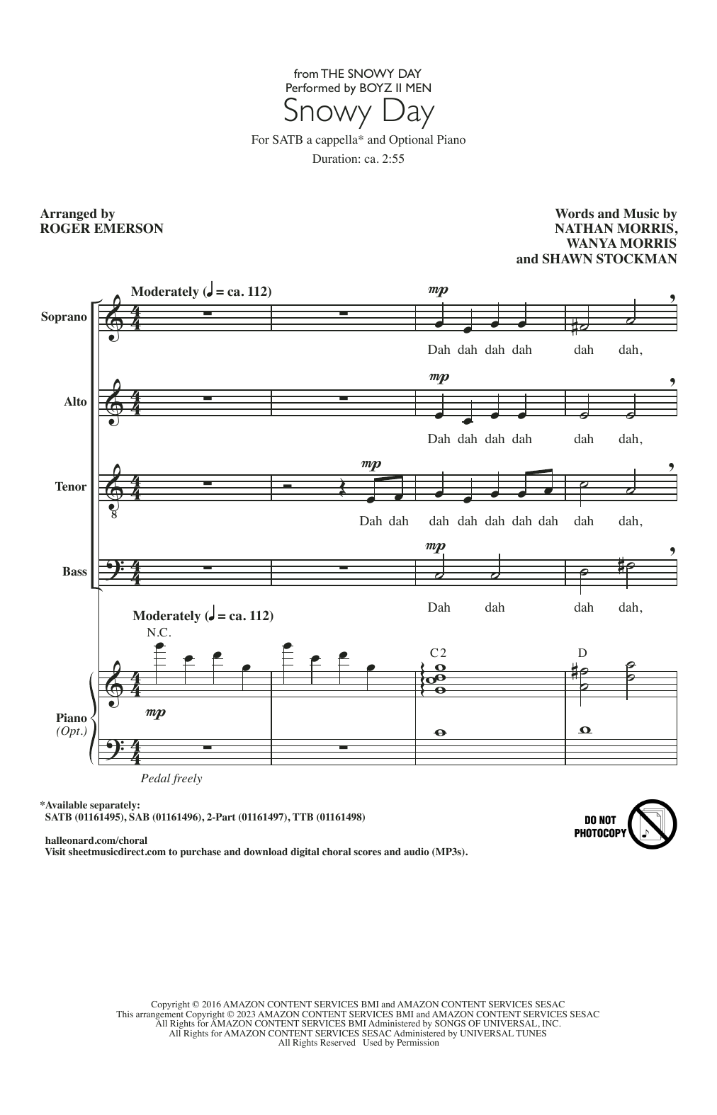 Product gallery: Page 1 of 1 Snowy Day (from The Snowy Day) (arr. Roger Emerson), Boyz II Men