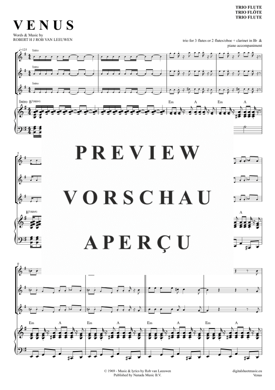 Product gallery: Page 2 of 11 Venus, Shocking Blue, (flute trio + piano)