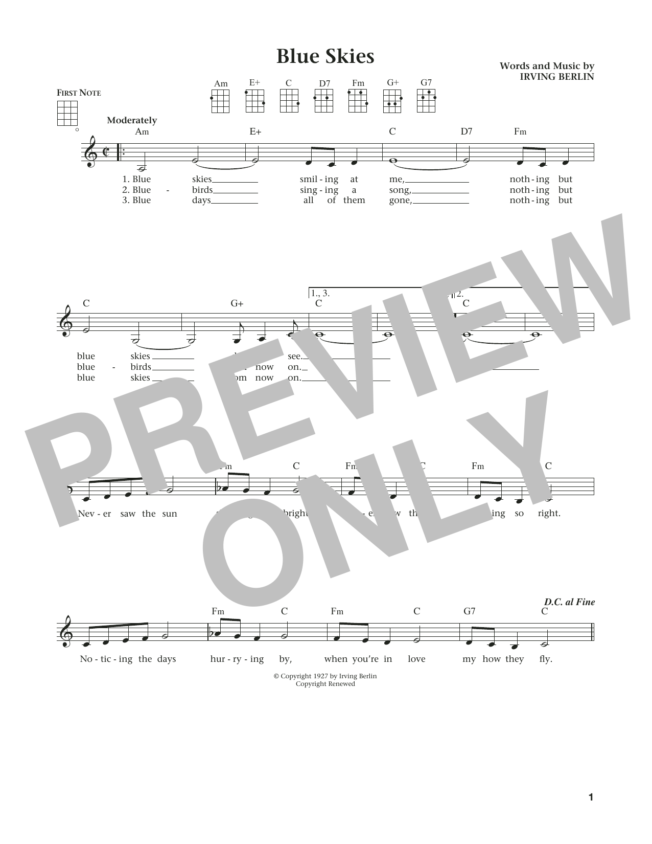 Product gallery: Page 1 of 1 Blue Skies (from The Daily Ukulele) (arr. Liz and Jim Beloff), Irving Berlin