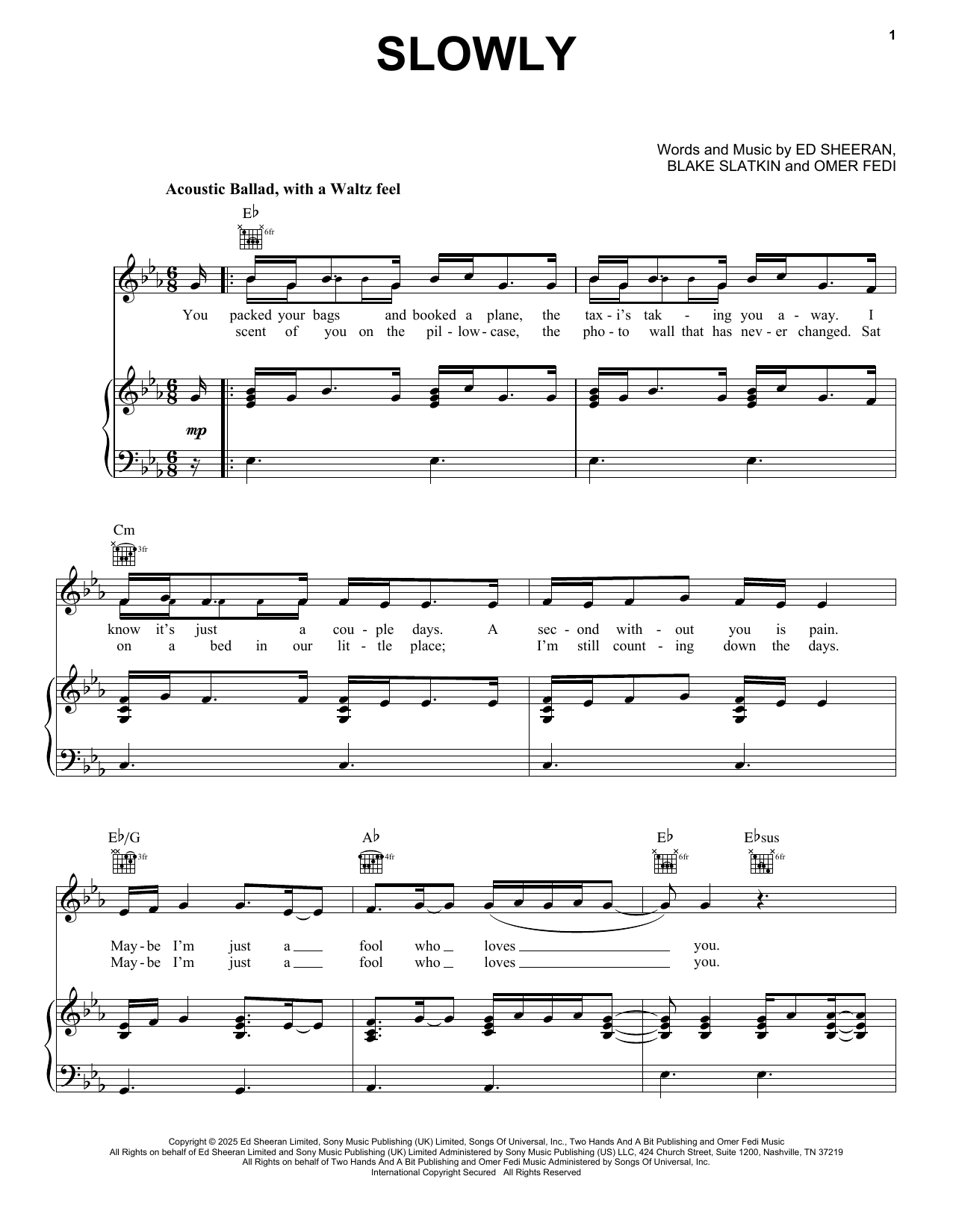 Produktgalerie: Seite 1 von 1 Slowly, Ed Sheeran, Gesang, Gitarre, Klavier