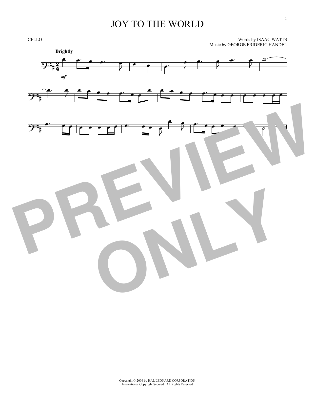 Produktgalerie: Seite 1 von 1 Joy To The World, George Frideric Handel, Violoncello