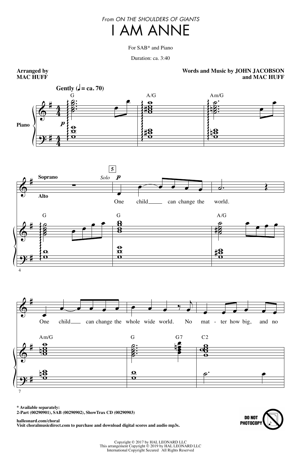 Product picture to: I Am Anne (from On The Shoulders Of Giants) (arr. Mac Huff)