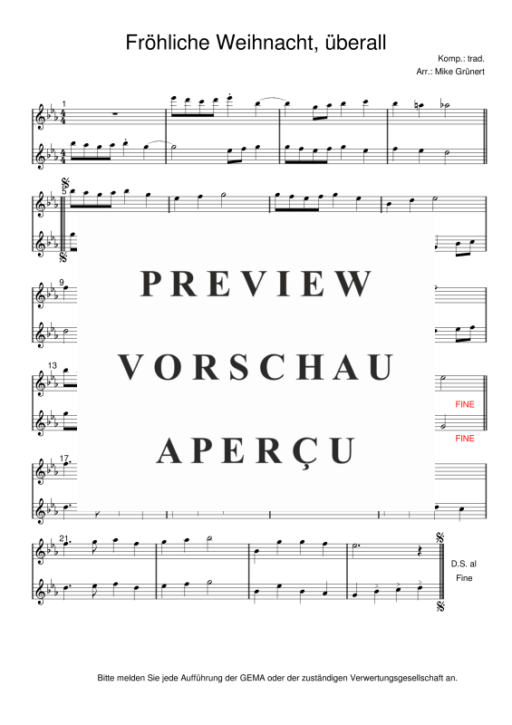 gallery: Deutsche Weihnachtslieder, , 15 Duette für 2 Querflöten oder Instrumente in C - hohe Lage