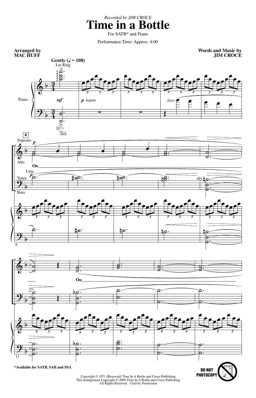 Produktgalerie: Seite 1 von 1 Time In A Bottle (arr. Mac Huff), Jim Croce, Chor