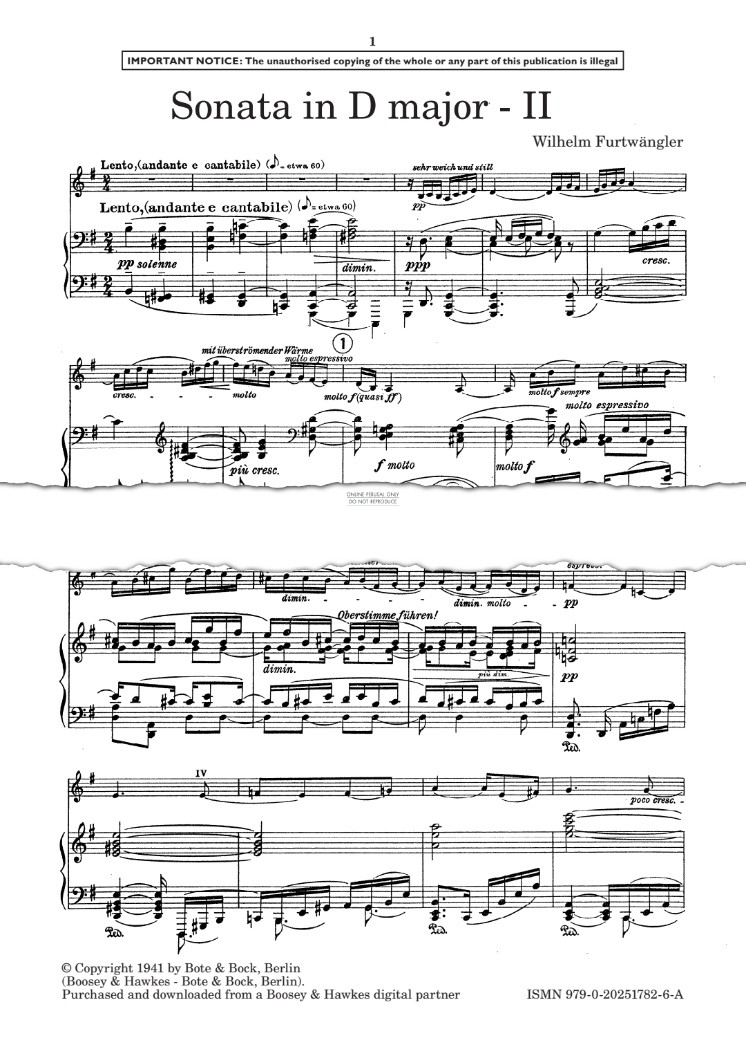 Produktgalerie: Seite 1 von 1 Lento, andante e cantabile from Sonata in D major, Wilhelm Furtwängler, Klavier, Violine