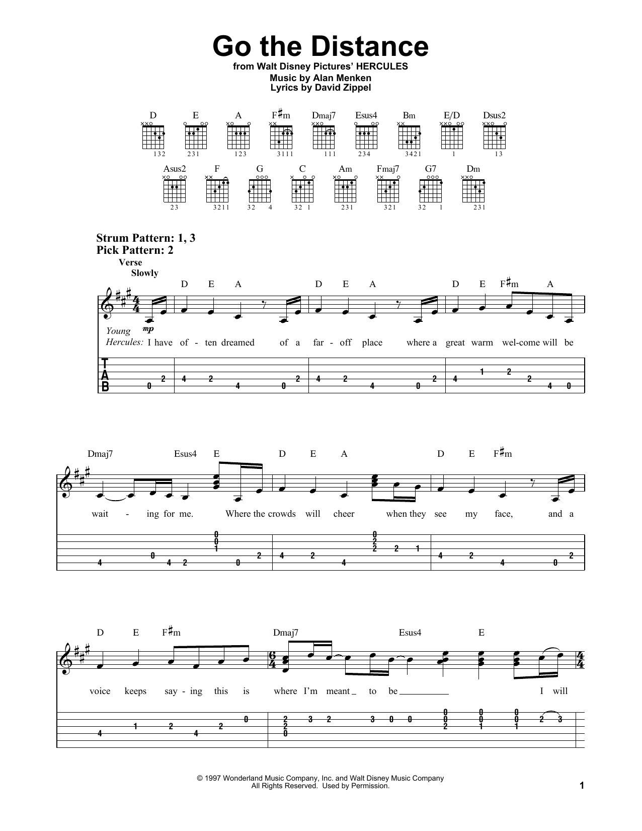 Product gallery: Page 1 of 1 Go The Distance (from Hercules), Alan Menken & David Zippel