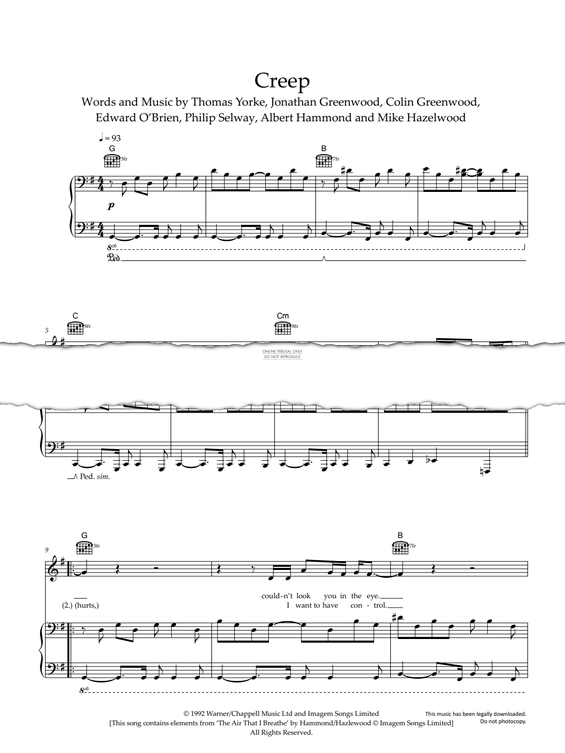 Produktgalerie: Seite 1 von 1 Creep, Radiohead, Gesang, Gitarre, Klavier