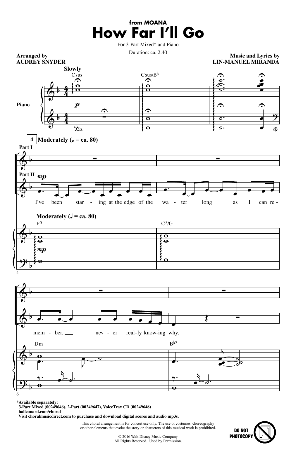 Product gallery: Page 1 of 1 How Far I'll Go (from Moana) (arr. Audrey Snyder), Lin-Manuel Miranda