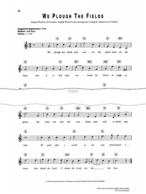 Produktgalerie: Seite 1 von 1 We Plough The Fields And Scatter, Traditional, Gesang, Keyboard