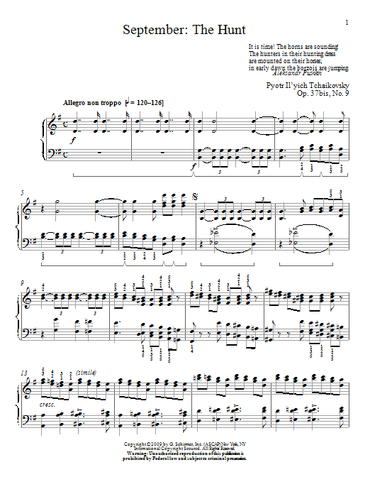 Product gallery: Page 1 of 1 September: The Hunt, Pyotr Il'yich Tchaikovsky