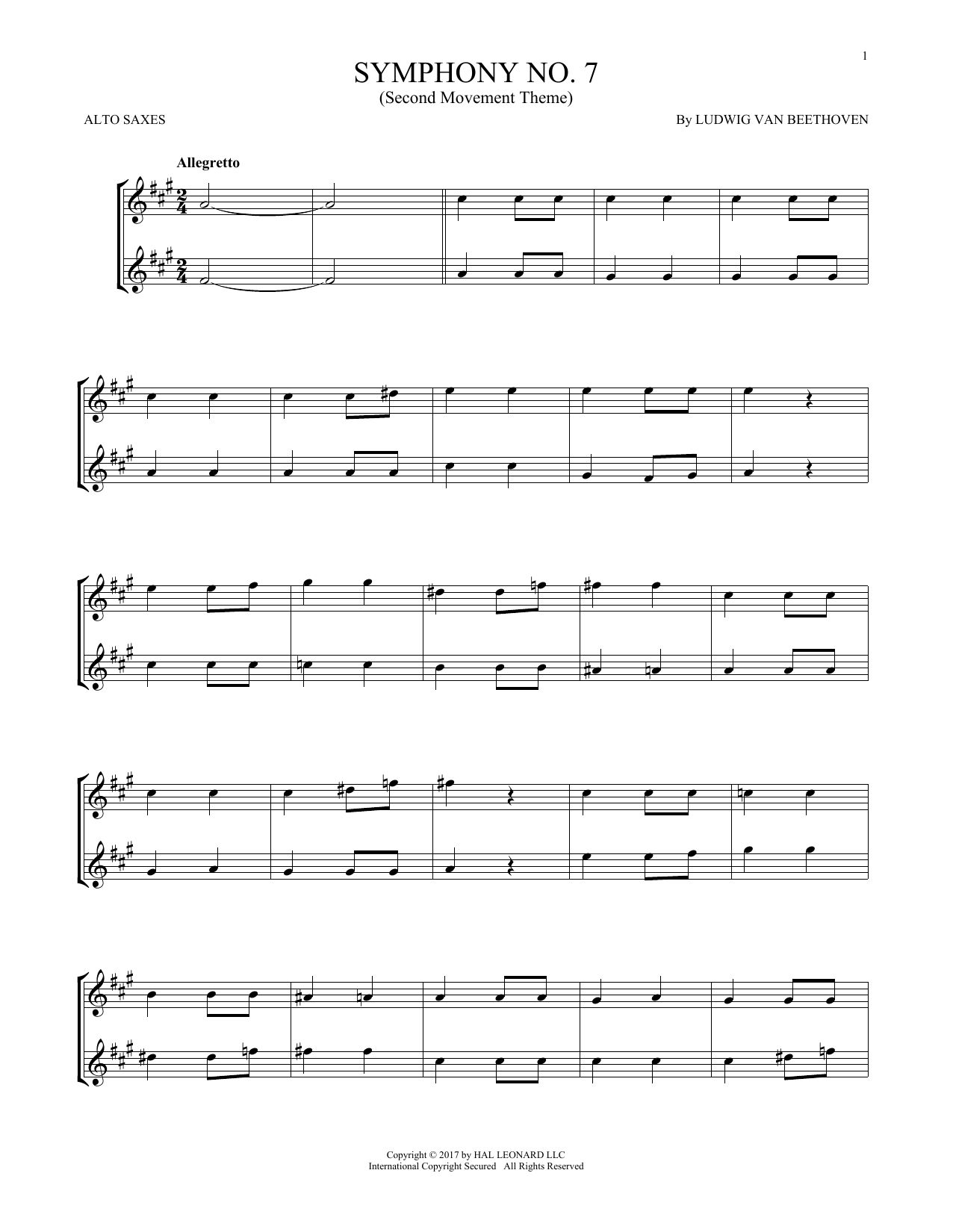 Product gallery: Page 1 of 1 Symphony No. 7 In A Major, Second Movement (Allegretto), Ludwig Van Beethoven