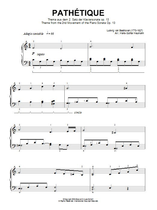 Product gallery: Page 1 of 1 Adagio Cantabile from Sonate Pathetique Op.13, Theme from the Second Movement, Ludwig Van Beethoven