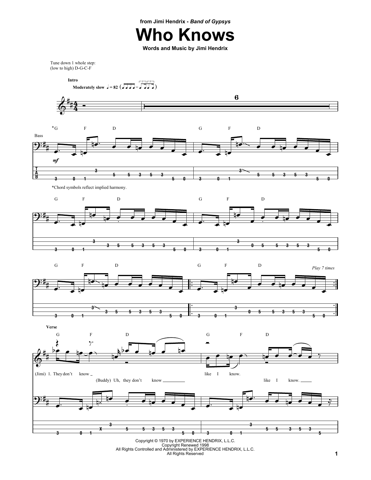 Produktgalerie: Seite 1 von 1 Who Knows, Jimi Hendrix, E-Bass