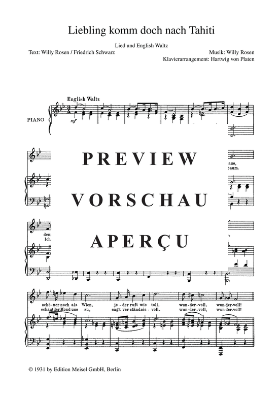 Produktgalerie: Seite 4 von 4 Liebling komm doch nach Tahiti, 	, Klavier und Gesang