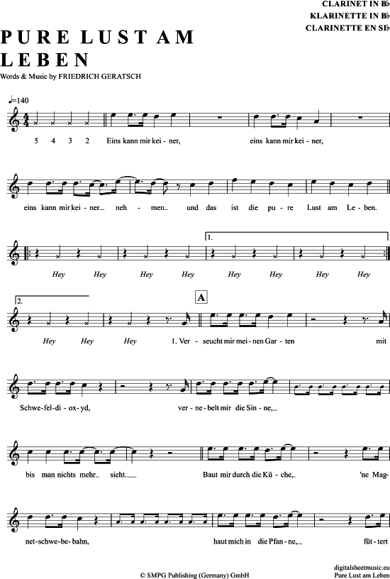 Product gallery: Page 1 of 4 Pure Lust Am Leben , Geier Sturzflug, Clarinet in B-flat