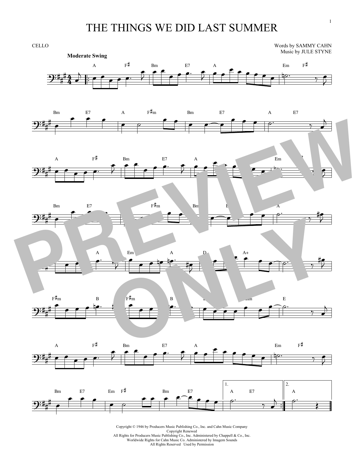 Produktgalerie: Seite 1 von 1 The Things We Did Last Summer, Jule Styne, Violoncello