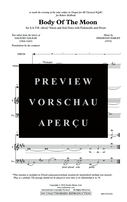 Produktgalerie: Seite 4 von 11 Body of the Moon, , Solo Gesang, Gemischter Chor, Violoncello und Trommel
