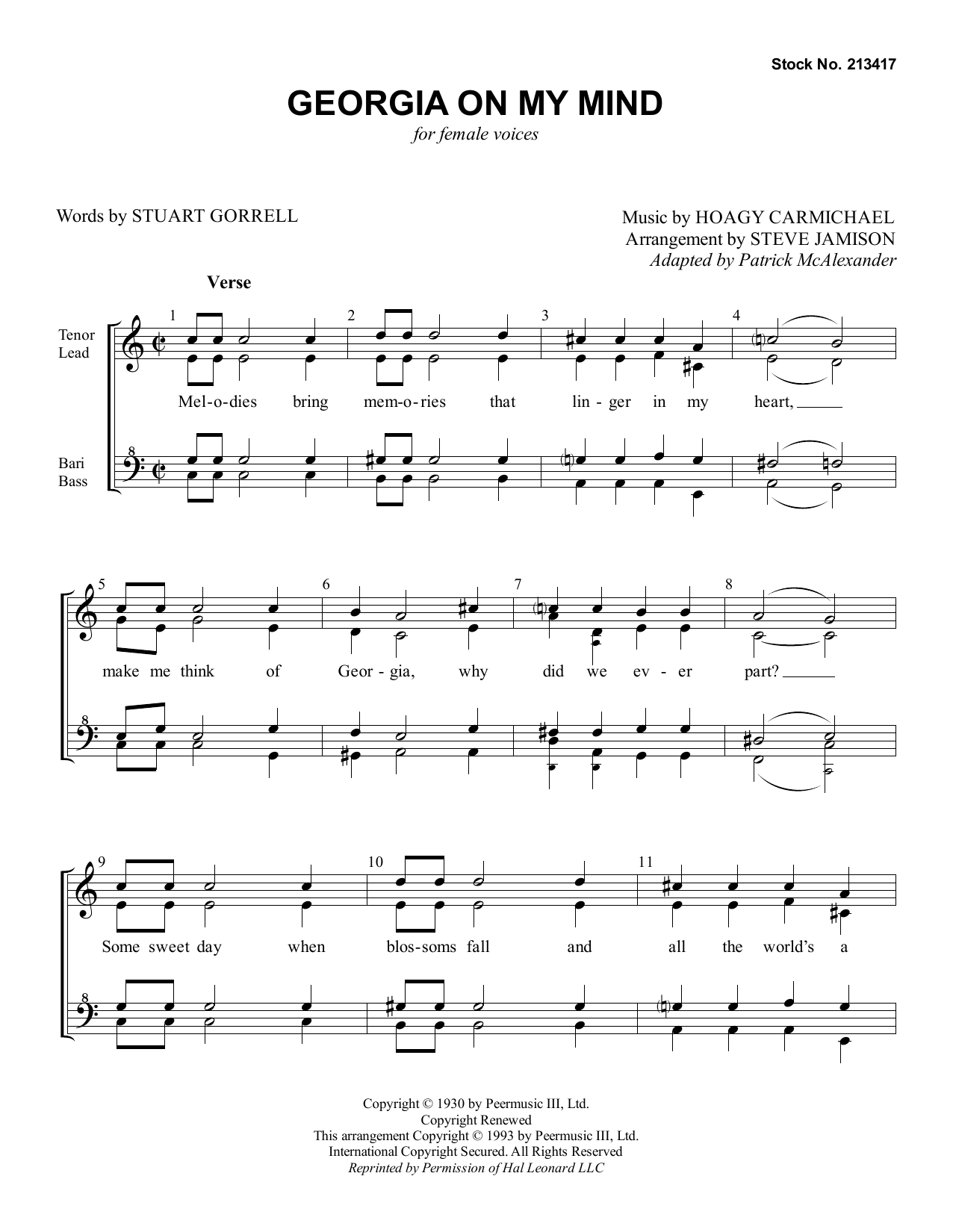 Product gallery: Page 1 of 1 Georgia on My Mind (arr. Steve Jamison), Stuart Gorrell and Hoagy Carmichael