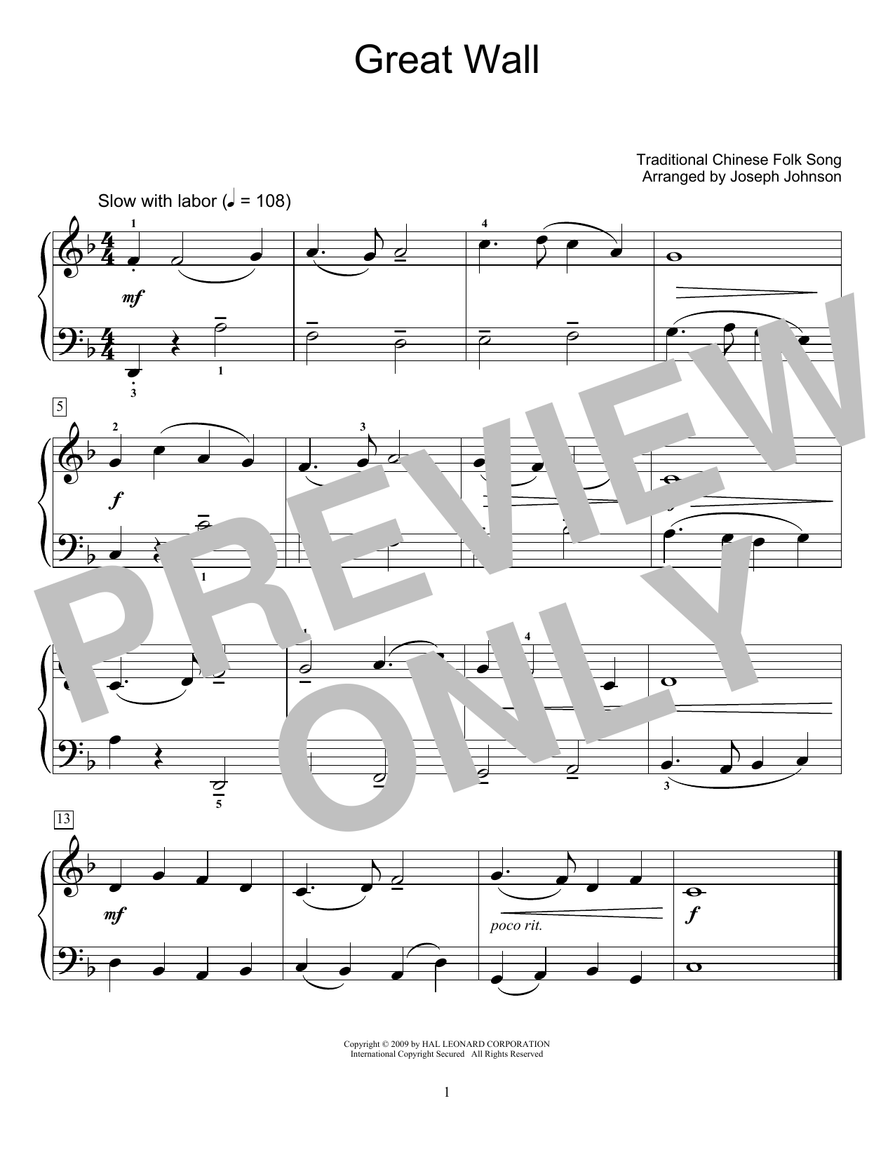 Product gallery: Page 1 of 1 Great Wall (arr. Joseph Johnson), Traditional Chinese Folk Song