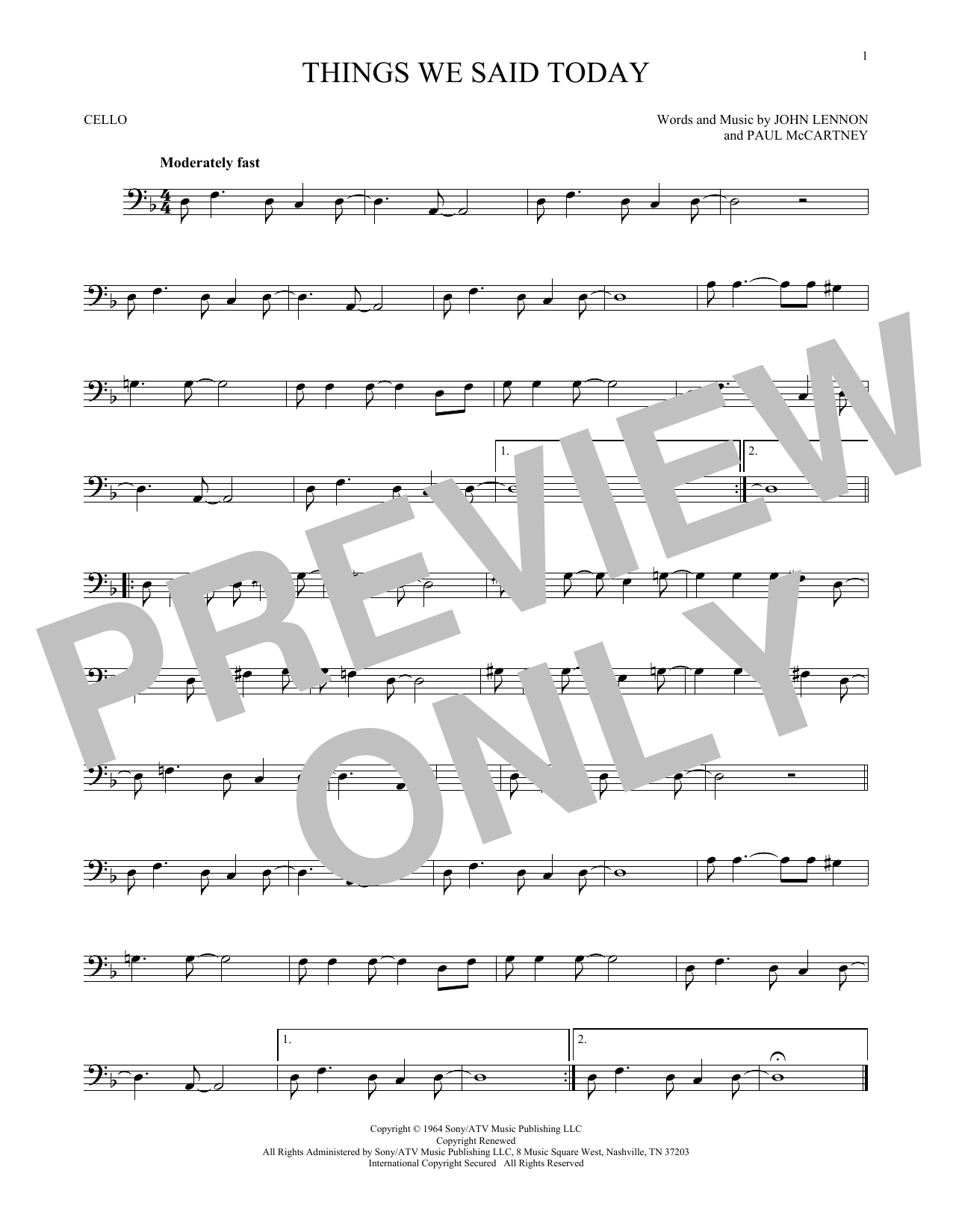 Produktgalerie: Seite 1 von 1 Things We Said Today, The Beatles, Violoncello