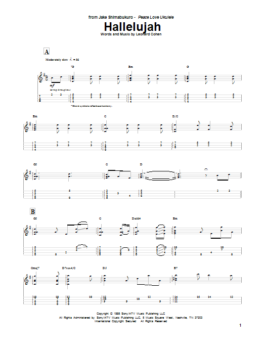 Product gallery: Page 1 of 1 Hallelujah (arr. Jake Shimabukuro), Leonard Cohen
