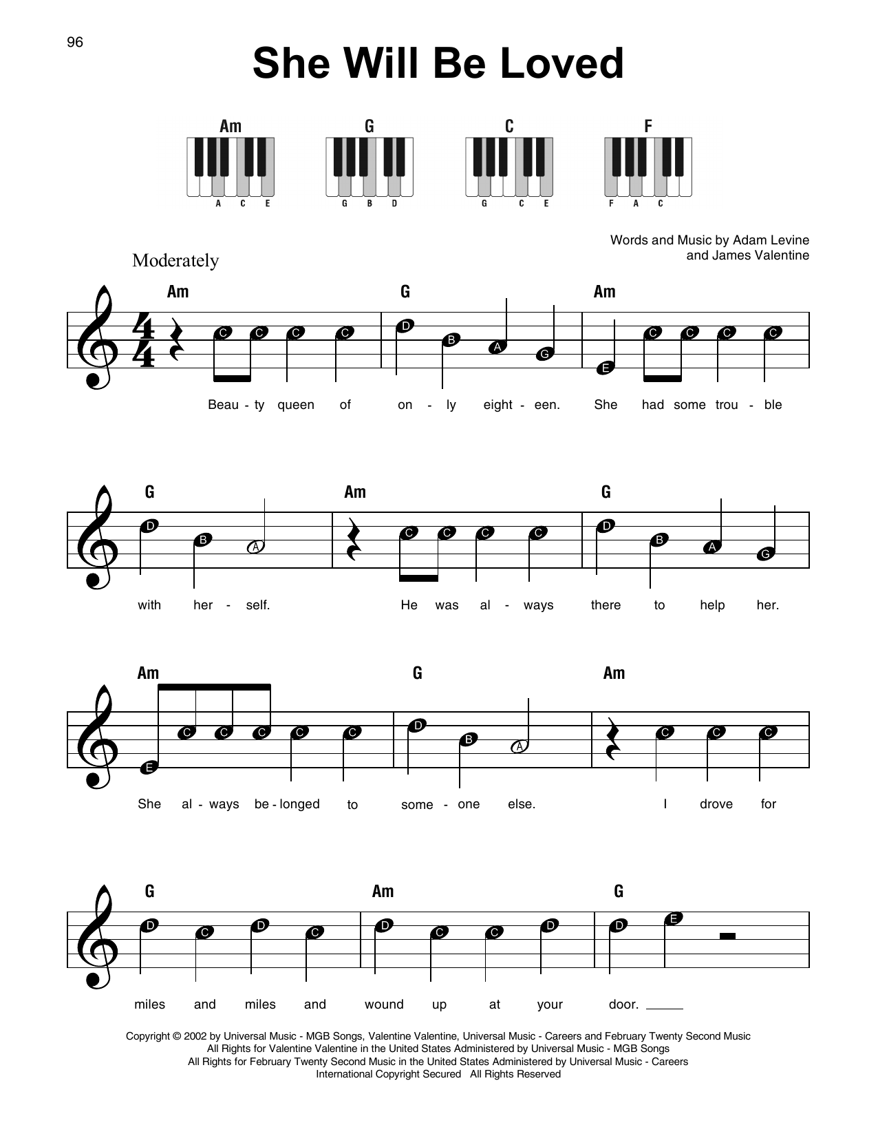 Produktgalerie: Seite 1 von 1 She Will Be Loved, Maroon5, Klavier
