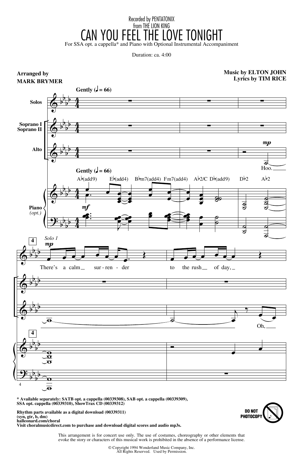 Produktgalerie: Seite 1 von 1 Can You Feel The Love Tonight (from The Lion King) (arr. Mark Brymer), Pentatonix, Chor