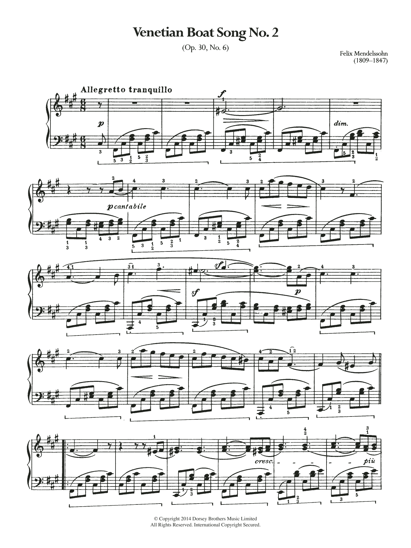 Product gallery: Page 1 of 1 Venetian Boat Song No.2, Felix Mendelssohn