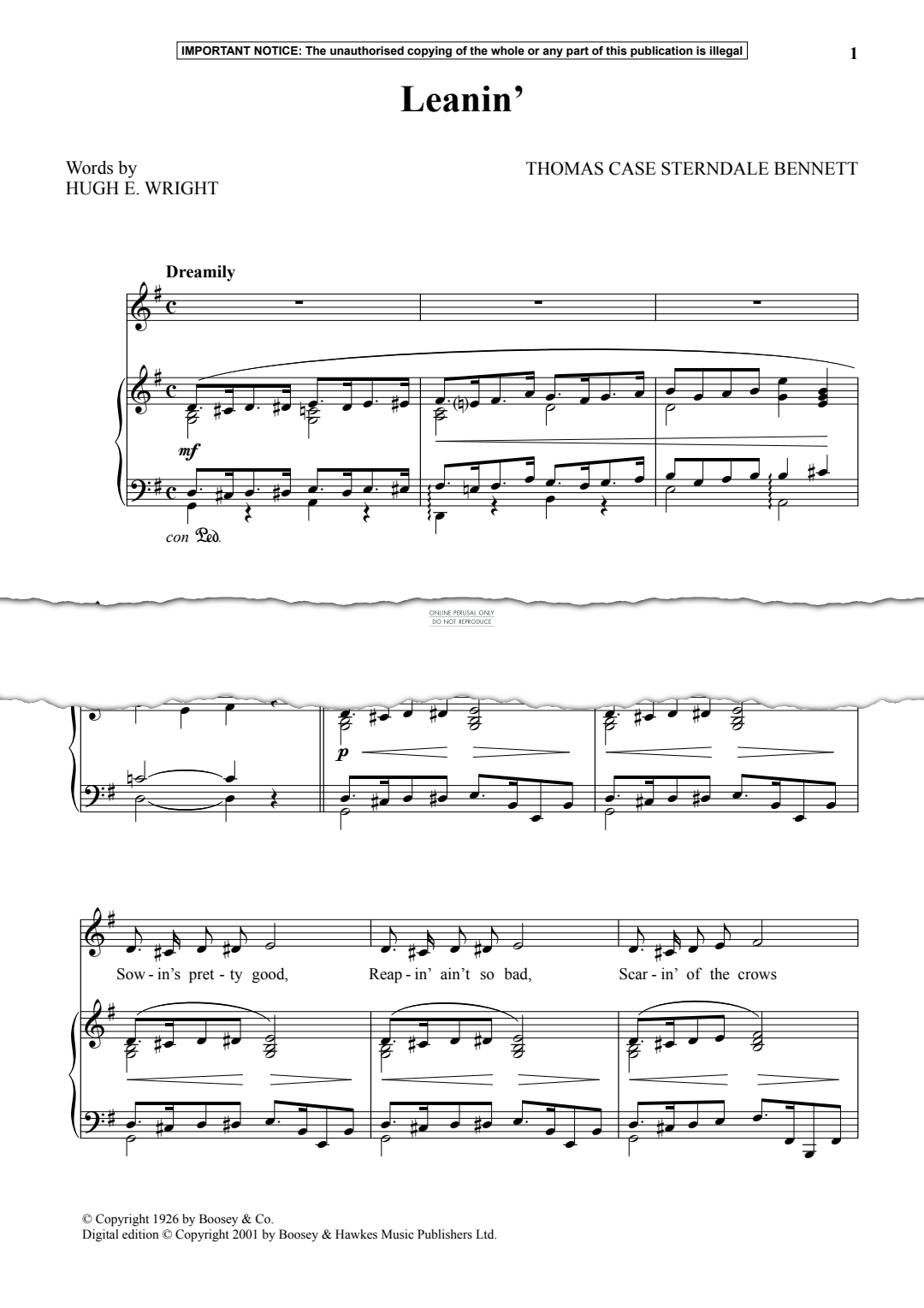 Produktgalerie: Seite 1 von 1 Leanin’, Thomas Case Sterndale Bennett, Gesang, Klavier