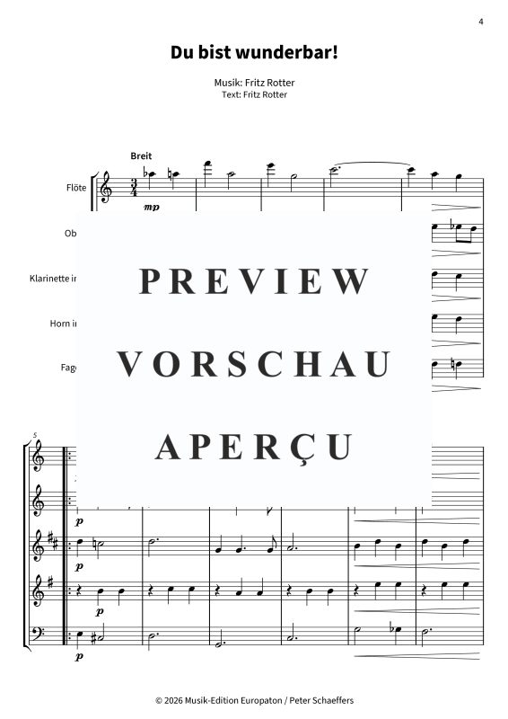 Produktgalerie: Seite 6 von 11 Du bist wunderbar! - Zärtliche Liebeserklärung für Holzbläserquintett, , Holzbläser Quintett