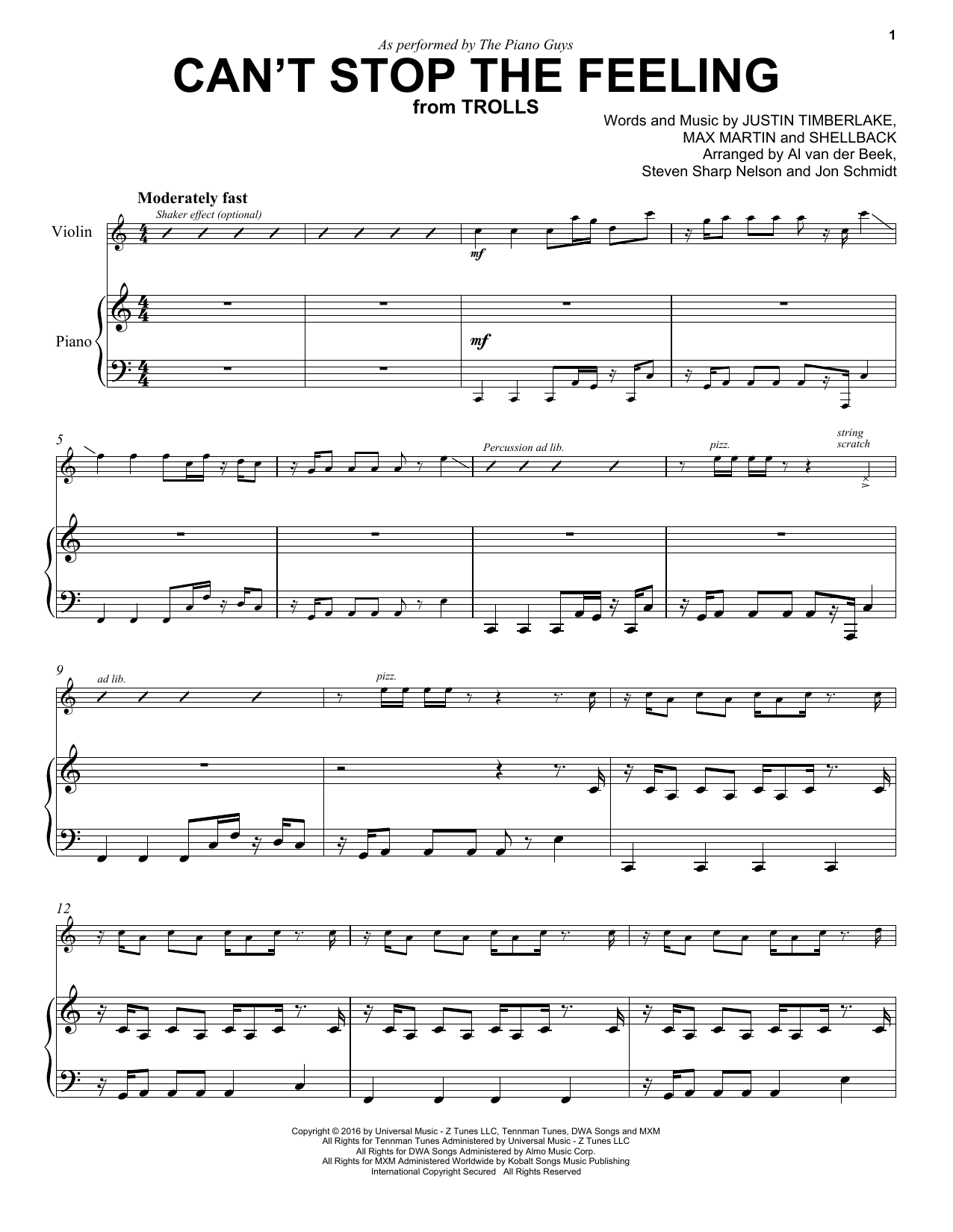 Product gallery: Page 1 of 1 Can't Stop The Feeling, The Piano Guys