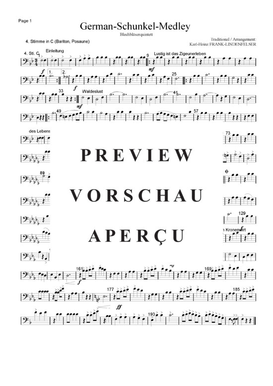 Produktgalerie: Seite 20 von 21 German-Schunkel-Medley , Blasorchester Fatamo, (Blechbläser Quintett - flexible Besetzung)