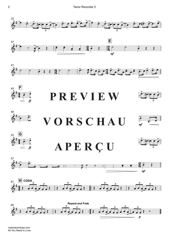 Product gallery: Page 16 of 18 All You Need Is Love , Beatles, The, (Recorder Quintet)