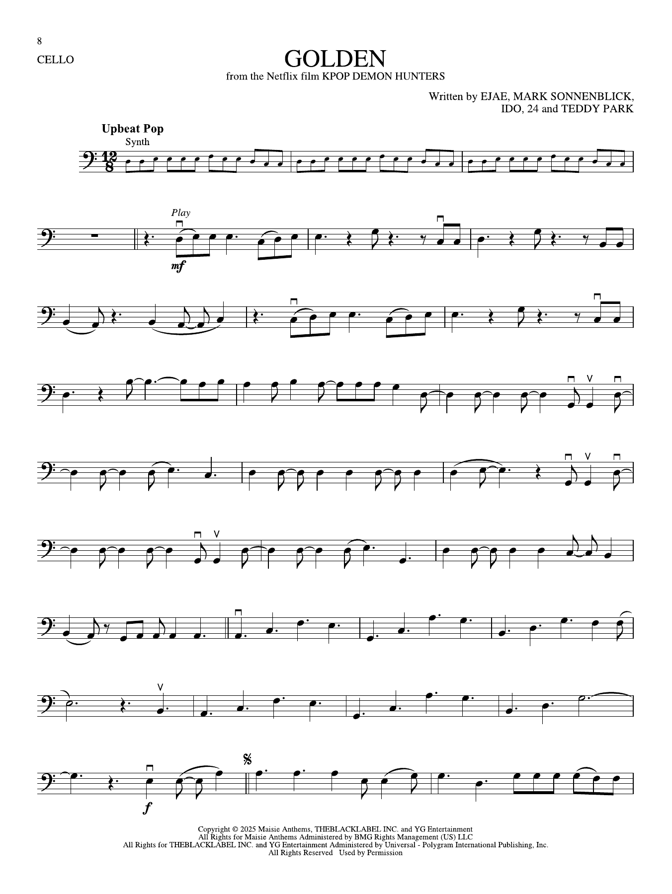 Produktgalerie: Seite 1 von 1 Golden (from KPop Demon Hunters), Huntr/X (Ejae, Audrey Nuna And Rei Ami), Violoncello