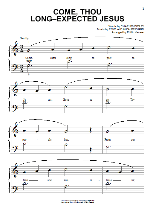 Produktgalerie: Seite 1 von 1 Come, Thou Long-Expected Jesus (arr. Phillip Keveren), Charles Wesley, Klavier