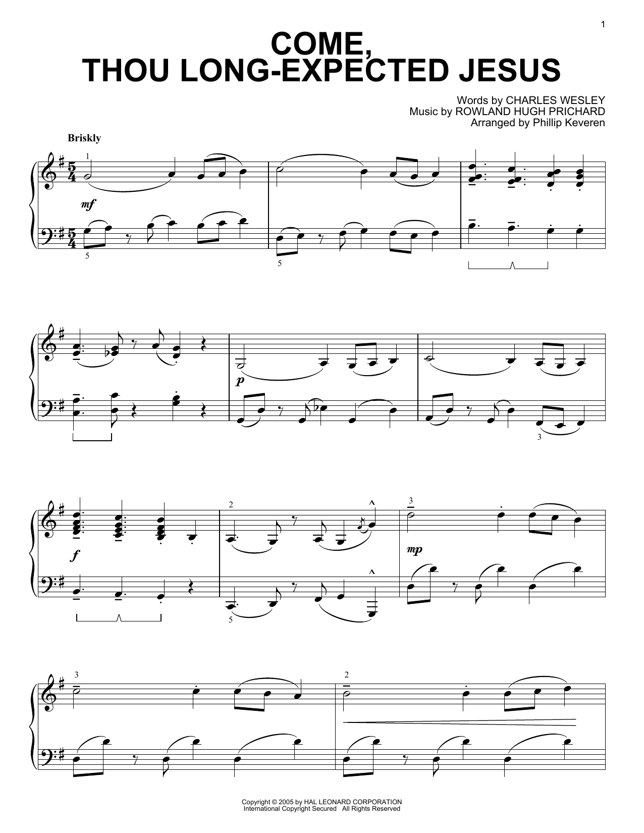 Product picture to: Come, Thou Long-Expected Jesus [Jazz Version] (arr. Phillip Keveren)