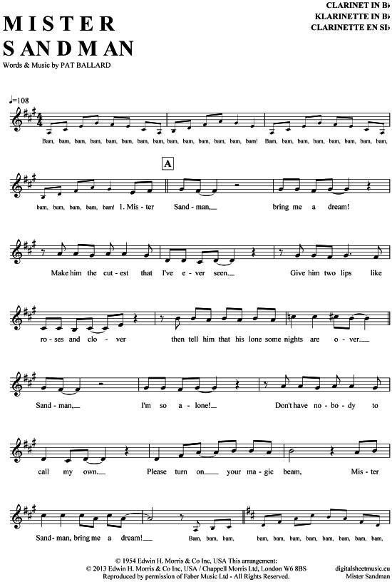 Product gallery: Page 1 of 4 Mister Sandman , Chordettes, The, Clarinet in B-flat