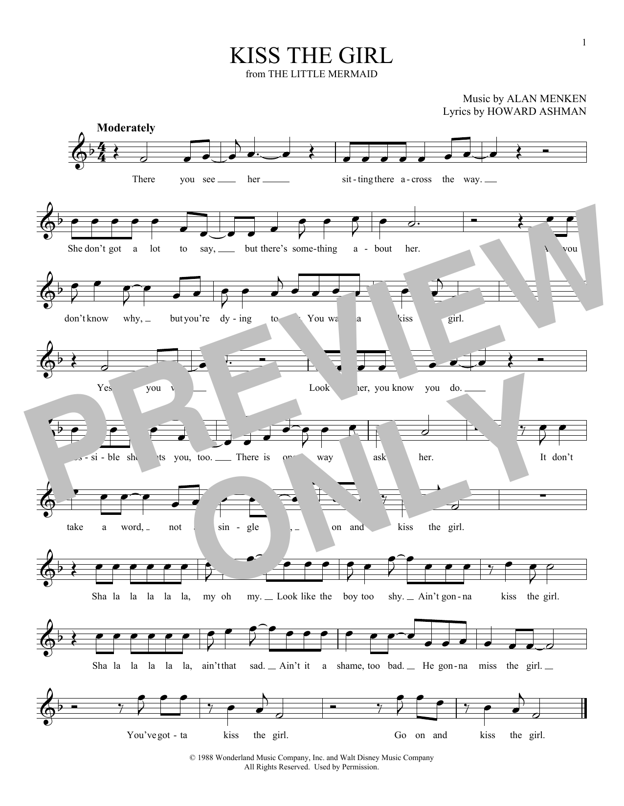 Product gallery: Page 1 of 1 Kiss The Girl (from The Little Mermaid), Alan Menken & Howard Ashman