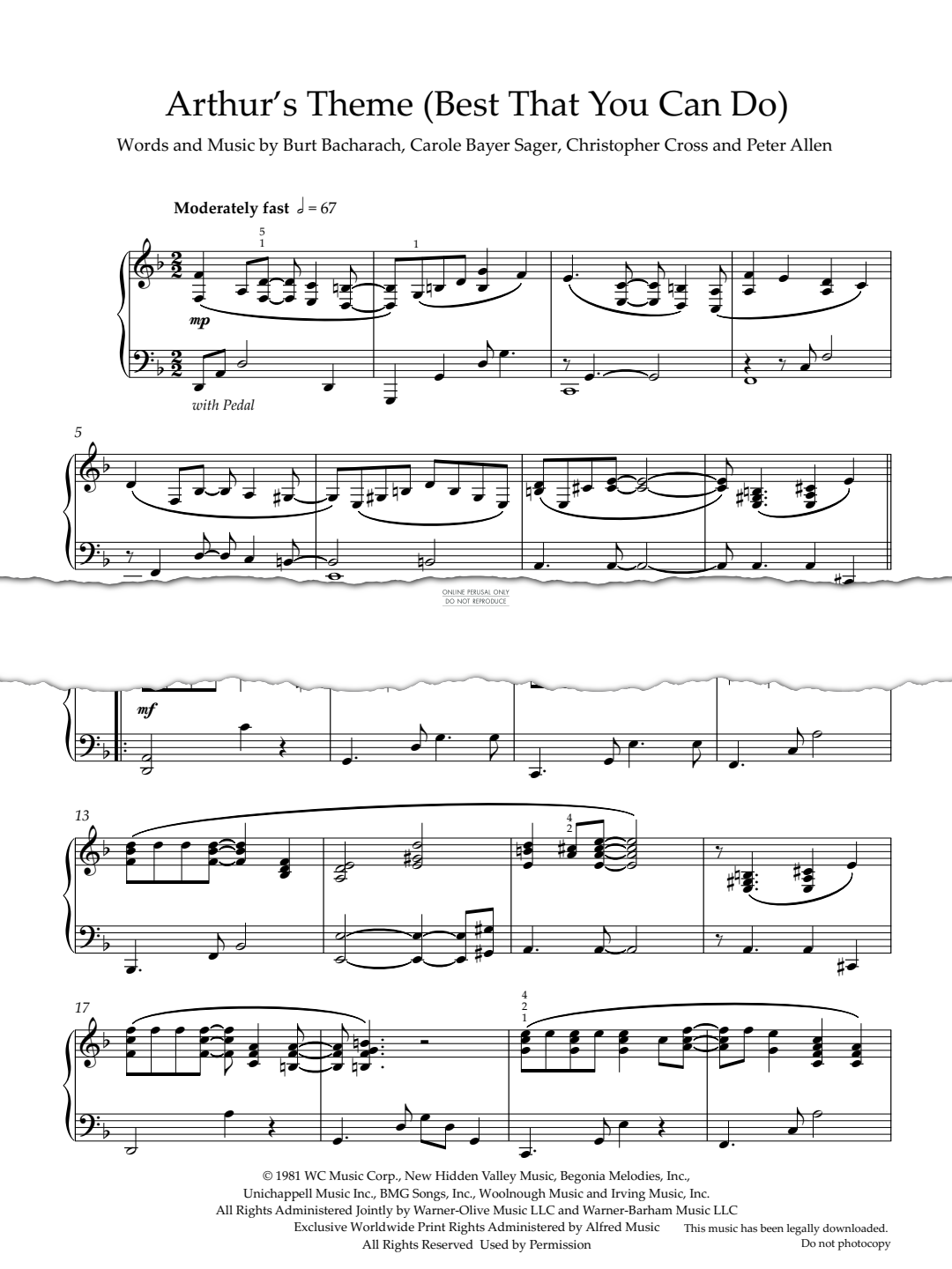 Produktgalerie: Seite 1 von 1 Arthur's Theme (Best That You Can Do), Christopher Cross, Klavier